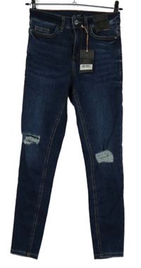 Nové - Dámské tmavomodré skinny rifle s dírami F&F