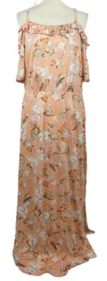 Dámské růžové květované dlouhé šaty s volnými rameny TU