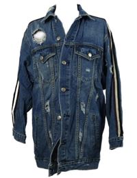 Dámská tmavomodrá riflová dlouhá bunda s prošoupáním