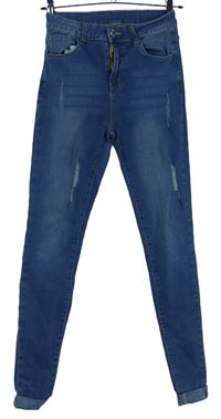 Dámské modré skinny rifle s prošoupáním Shein 