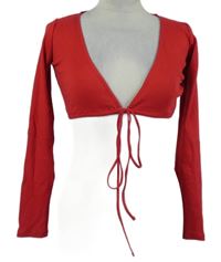 Nové - Dámské červené žebrované bolerko na zavazování Motel 