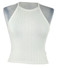 Dámský bílý žebrovaný pletený crop top 