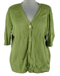 Dámský limetkový žebrovaný propínací svetr s krátkými rukávy Damart 