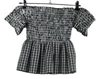 Dámská černo-bílá kostičkovaná žabičková crop halenka s volnými rameny 