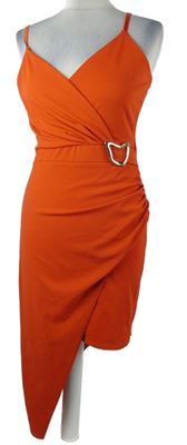 Nové - Dámské cihlově červené asymetrické šaty se sponou AX 