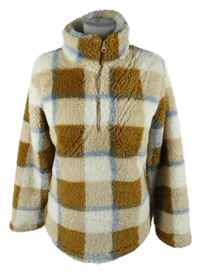 Dámská béžovo-modro-bílá kostkovaná chlupatá mikina Up2Fashion 