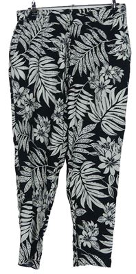 Dámské černo-bílé květované volné kalhoty F&F