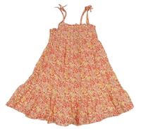 Bílo-červené květinové plátěné šaty Primark