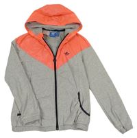 Neonově růžovo-šedá šusťákovo/tepláková propínací mikina s kapucí Adidas