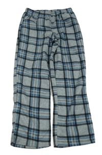 Šedo-modro-černé kostkované fleecové pyžamové kalhoty 