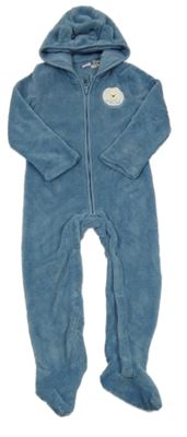 Modrá chlupatá kombinéza s medvídkem Pú a kapucí Disney