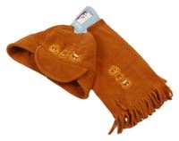 Nové - 2set- oranžová fleecová kšiltovka se zvířátky+ šála