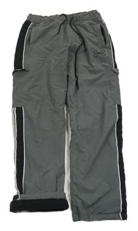 Šedo-černé šusťákové podšité kalhoty 