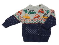 Šedo-tmavomodrý svetr s auty Next