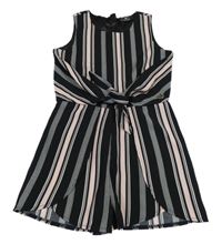 Černo-bílo-růžový pruhovaný kraťasový overal Firetrap