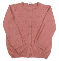 Růžovo-hnědý perforovaný propínací svetr F&F