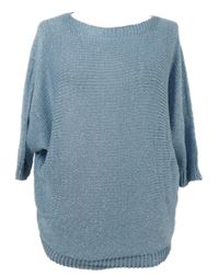 Dámský světlemodro-stříbrný třpytivý oversized svetr Amanti