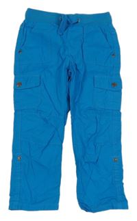 Modré plátěné roll up cargo kalhoty s úpletovým pasem Topolino