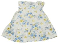 Bílo-modro-žluté květované šaty C&A