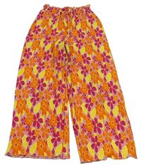 Světle-tmavorůžovo-oranžové květované volné kalhoty Primark