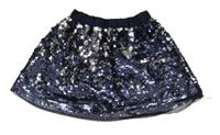 Tmavomodro-stříbrná flitrová sukně H&M