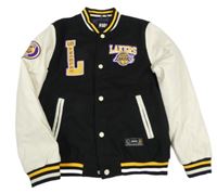 Černo-smetanová flaušovo/koženková zateplená bunda - LAKERS