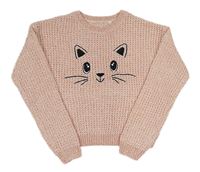Světlerůžový melírovaný crop svetr s kočkou C&A