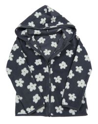 Tmavošedá fleecová propínací mikina s kytičkami a kapucí George