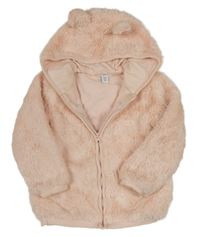 Světlerůžová chlupatá podšitá bunda s kapucí Primark
