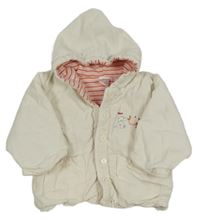 Smetanová manšestrová zateplená bunda se slonem a kapucí 