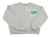 Nové - světlešedá melírovaná mikina s květem a nápisy a flitry M&S