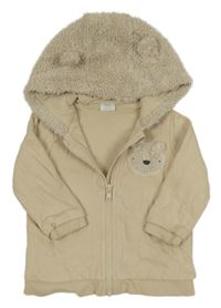 Béžová propínací mikina s medvídkem a chlupatou kapucí Next