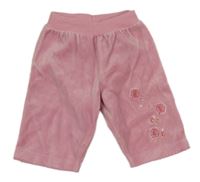 Světlerůžové sametové kalhoty s kytičkami 