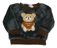 Tmavošedá chlupatá mikina s medvídkem