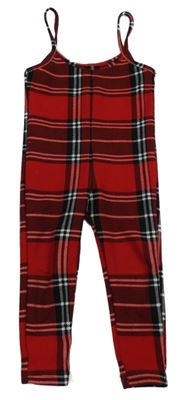 Červeno-černý kostkovaný kalhotový overal Shein