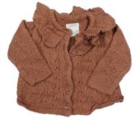 Starorůžový propínací svetr s volánky a dirkovaným vzorem Mamas&Papas