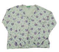 Zelenakvý květovaný propínací svetr Benetton