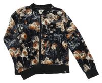 Tmavomodro-černo-smetanová květovaná sametová propínací lehká mikina Garcia