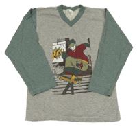 Šedi-zelené triko s potiskem 