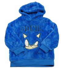 Modrá chlupatá mikina se Sonicem a kapucí 