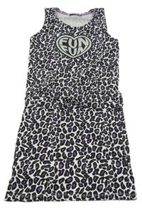 Bílo-černo-fialové bavlněné šaty s potiskem 