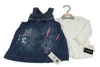 Nové - 2set- Tmavomodré riflové šaty s králíčkem + triko se srdíčky Dunnes