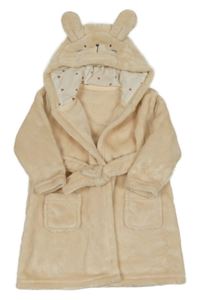 Světlemeruňkový plyšový župan se zajícem na kapuci