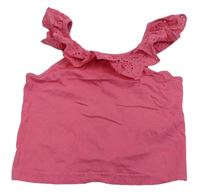 Růžový crop top s madeirovými volánky Primark 