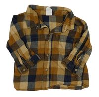 Béžovo-tmavomodrá kostkovaná flanelová košile H&M