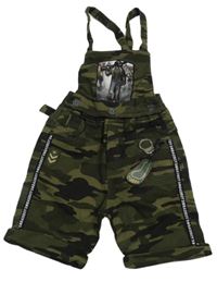 Khaki-černé army riflové laclové kraťasy s vojákem 