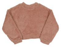 Růžová chlupatá crop mikina Shein