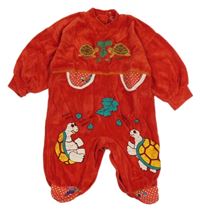 Nové - Červený sametový overal se želvami 