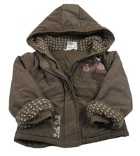 Hnědá šusťáková zimmí bunda s panenkami a kapucí 