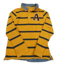 Okrovo-tmavomodré pruhované polo triko s písmenkem Vertbaudet